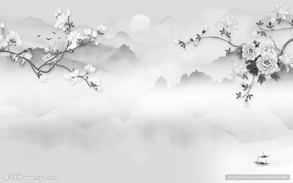 花鸟新山水爆款画 文件分层画