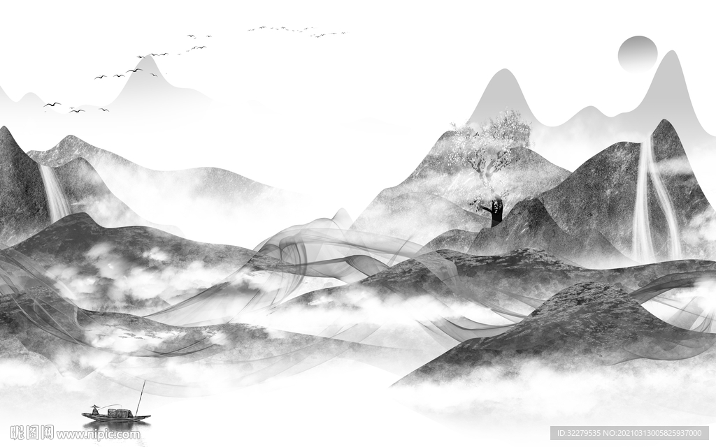 高端新山水爆款画 文件分层画