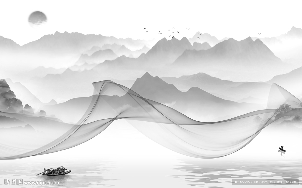 高清新山水爆款画 文件分层画