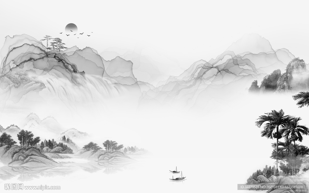 高端灰色新山水画 文件分层画