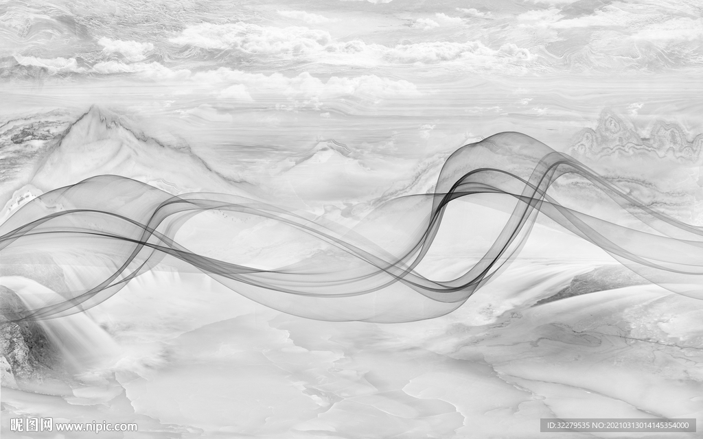 现代石纹新山水画 文件分层画