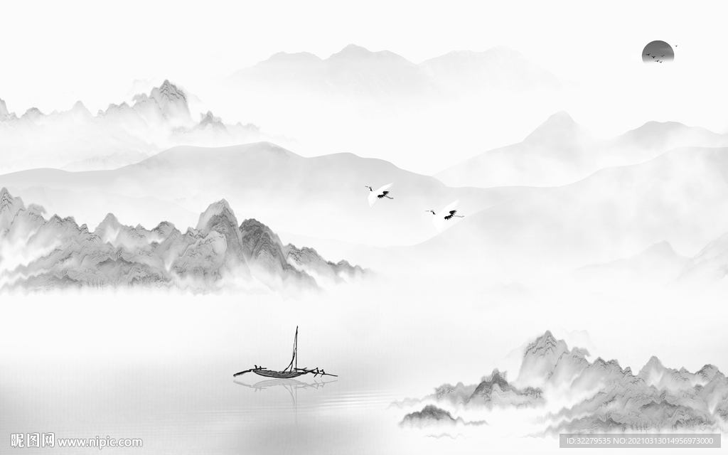 人气灰色新山水画 文件分层画