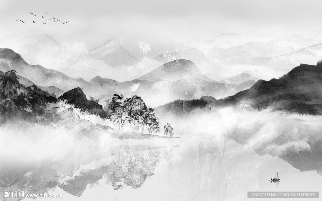 大气灰色新山水画 文件分层画