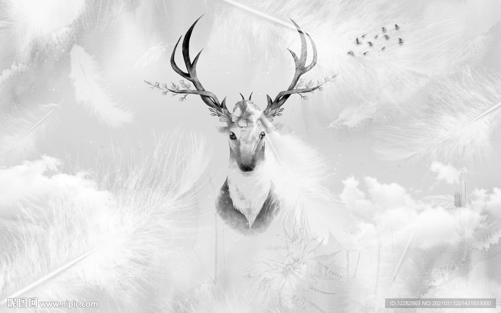 鹿头新欧式背景画 文件分层