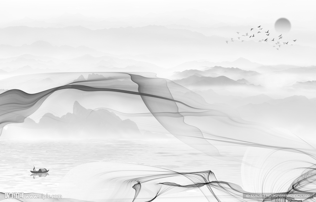 高清背景山水墙画 文件分层