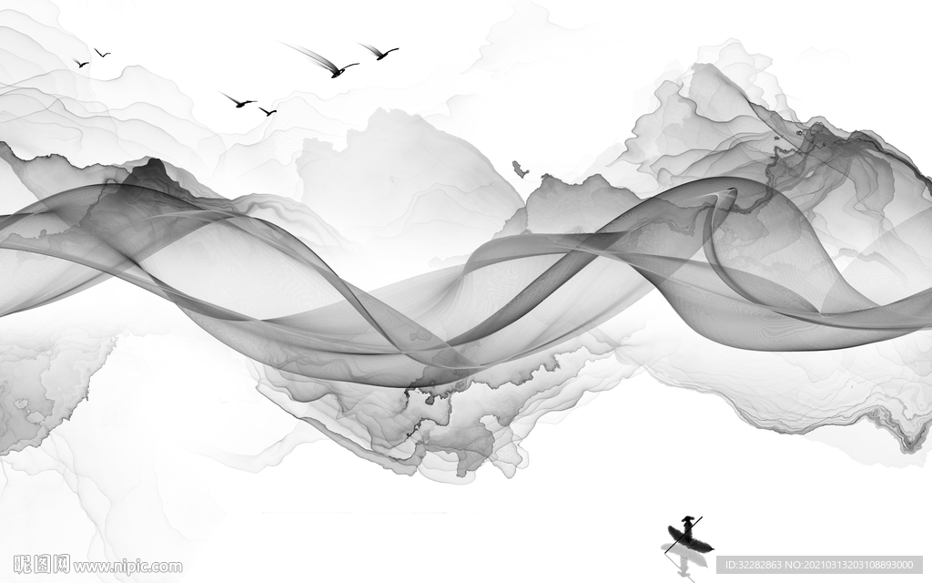 高雅 背景山水墙画 文件分层