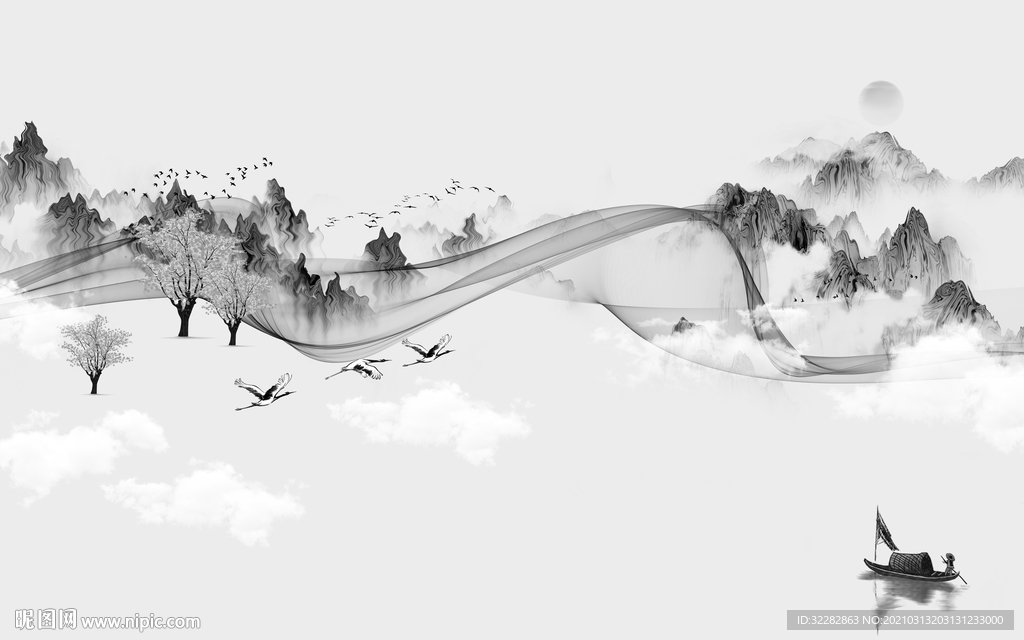 意境背景山水墙画 文件分层