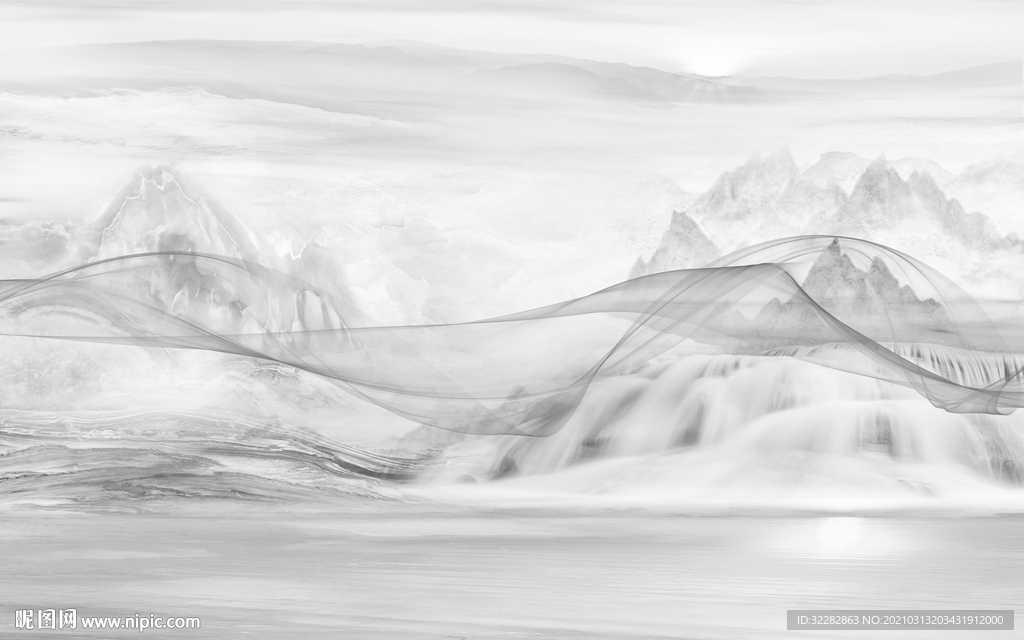 石纹背景山水墙画 文件分层