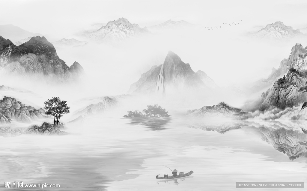 别墅灰色背景山水 文件分层