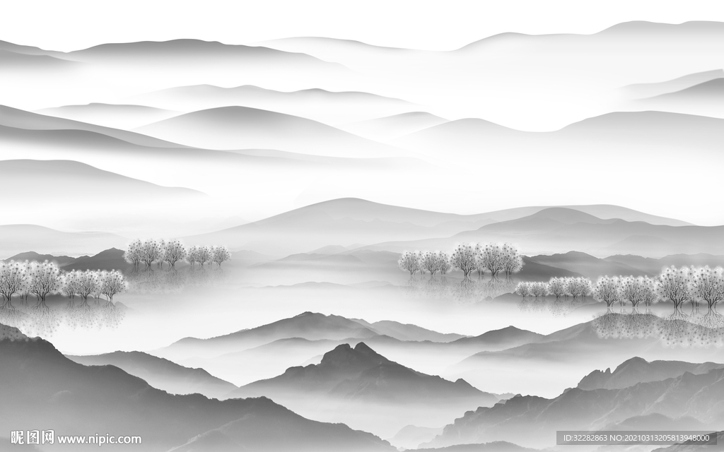 新款灰色背景山水 文件分层