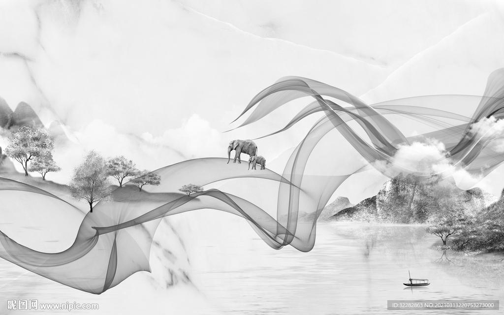 简约灰色背景山水 文件分层