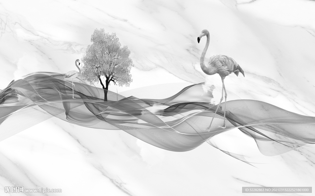现代 背景山水墙画 文件分层