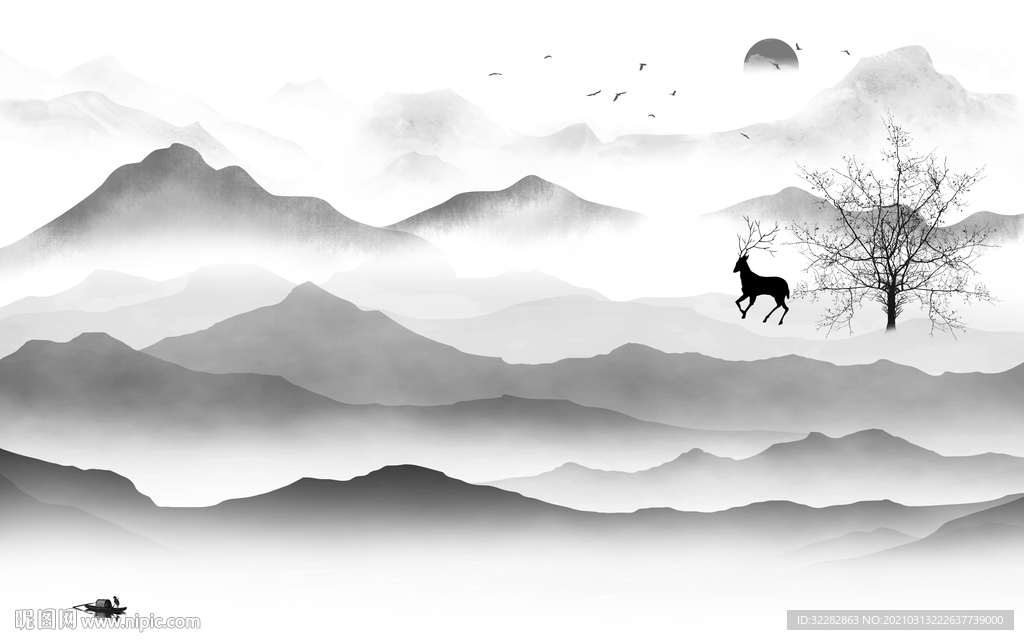 高档灰色背景山水 文件分层