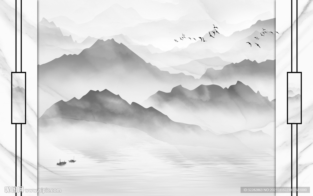 框画大气背景山水 文件分层