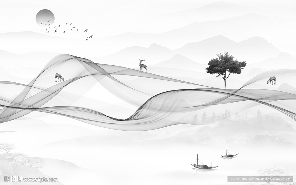 最新大气背景山水 文件分层