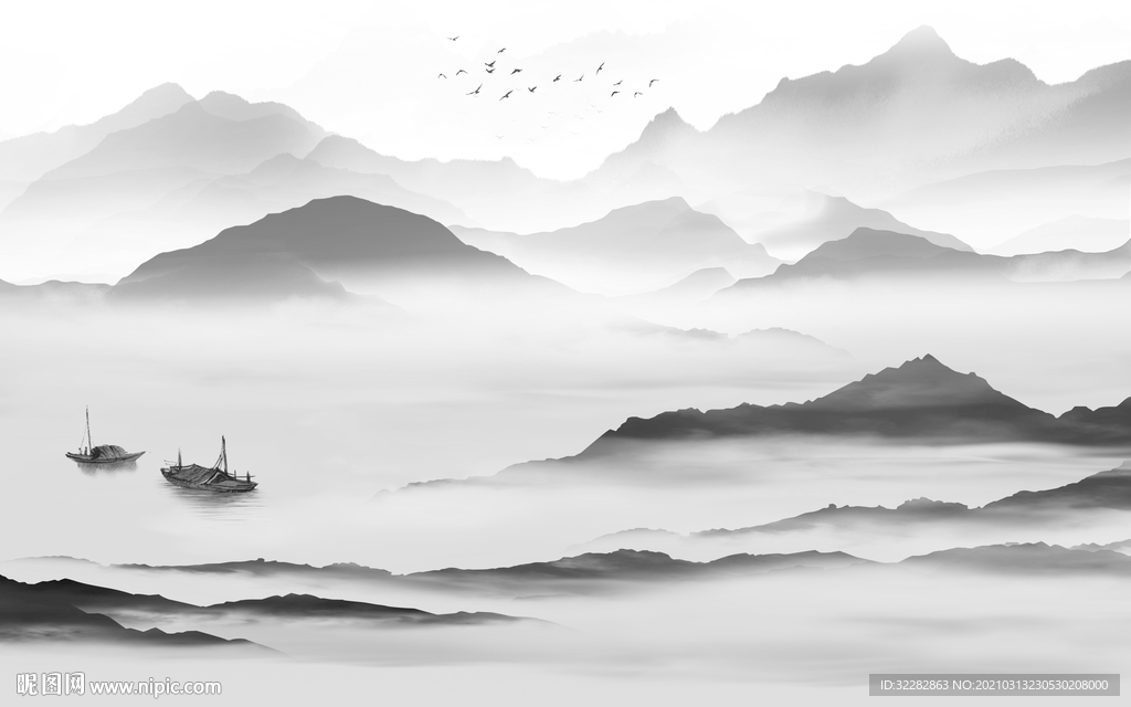 新中式大气背景山水 文件分层