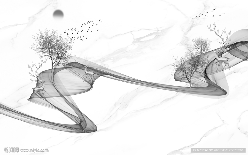 爵士白高清背景山水 文件分层