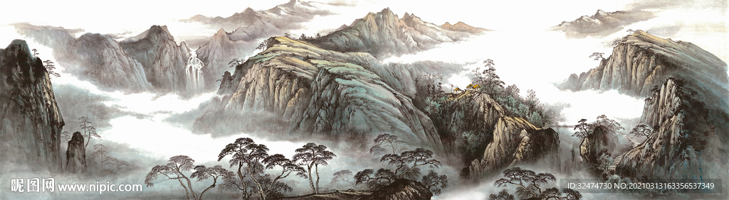 手绘山水背景墙