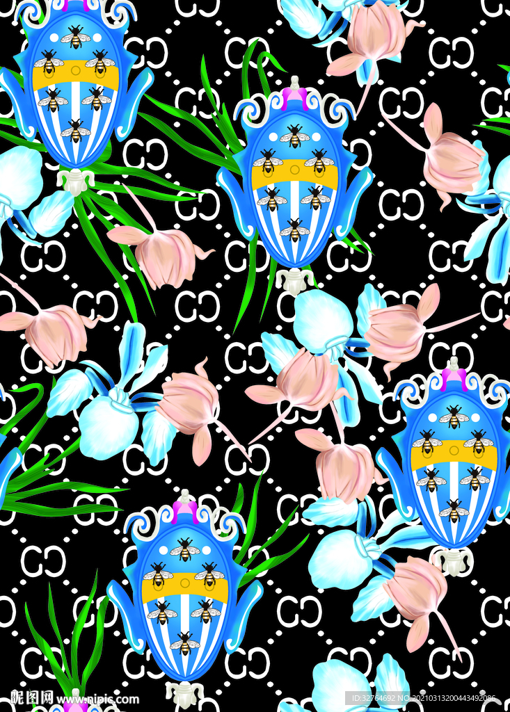 大牌花型 数码印花