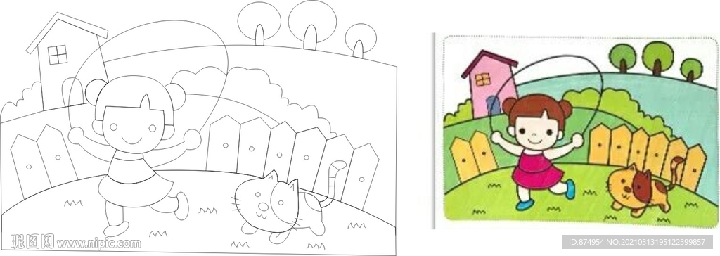 矢量绘画 素材  小女孩 跳绳