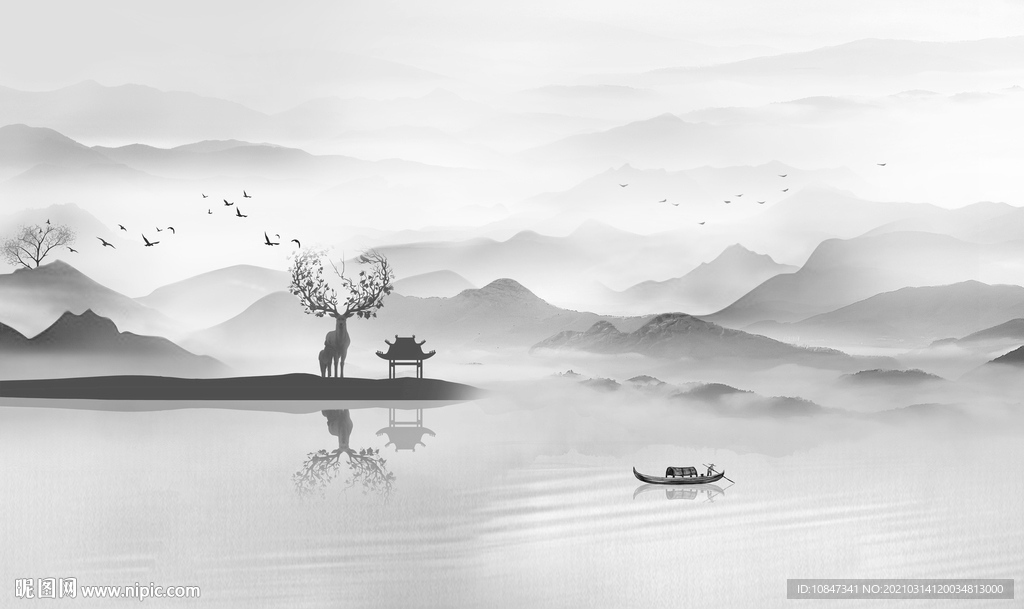 新中式山水画新款画 TIF分层