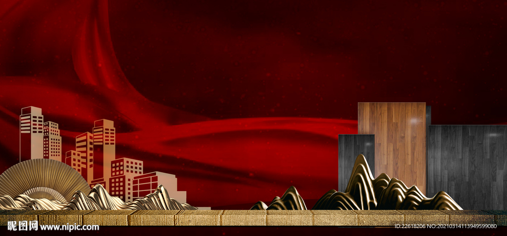 红色古典地产背景