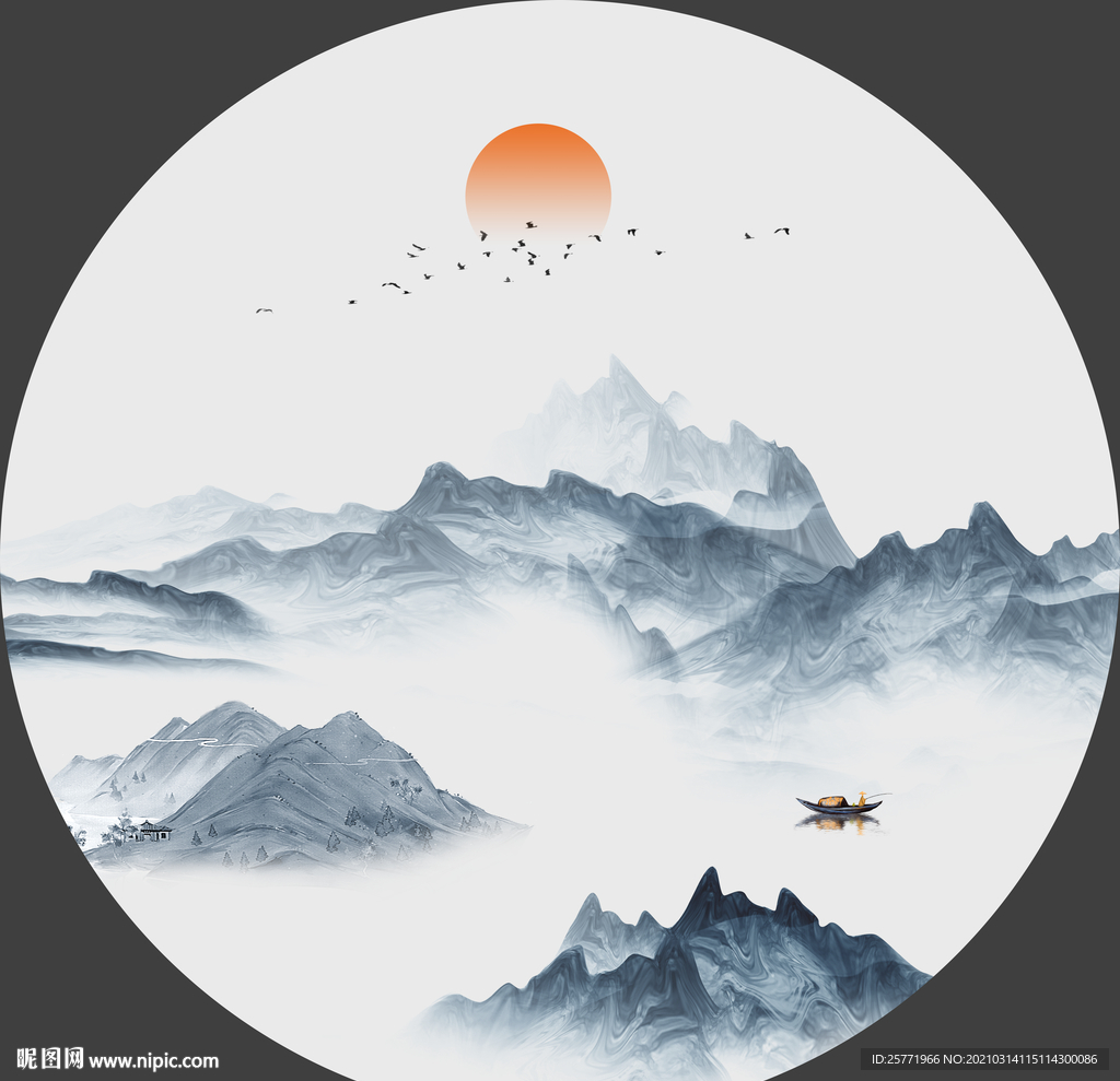 水墨山水客厅装饰画新中式装饰画