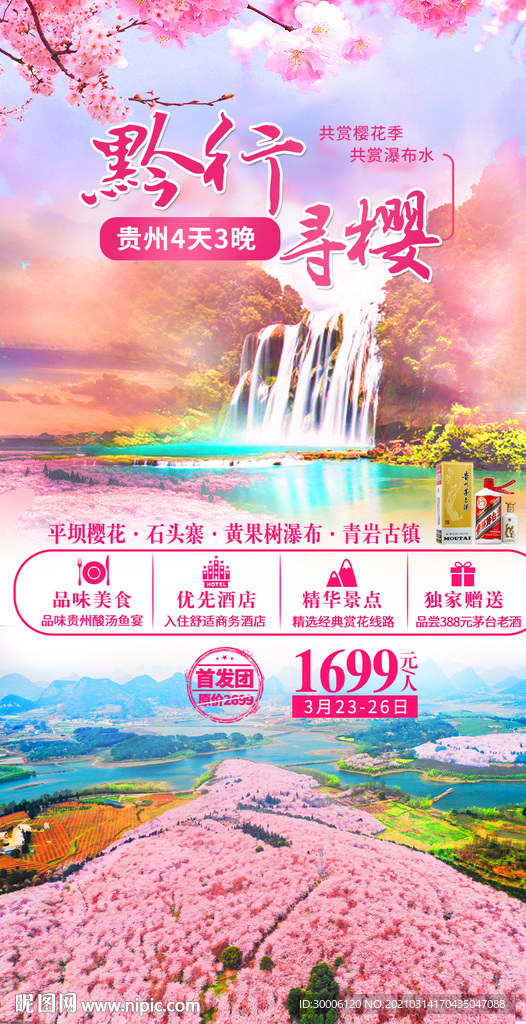 贵州樱花杜鹃花海樱花旅游海报