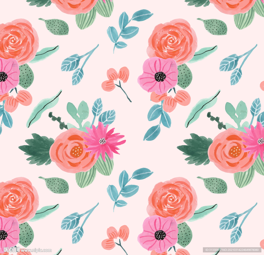 水彩花朵 真丝印花