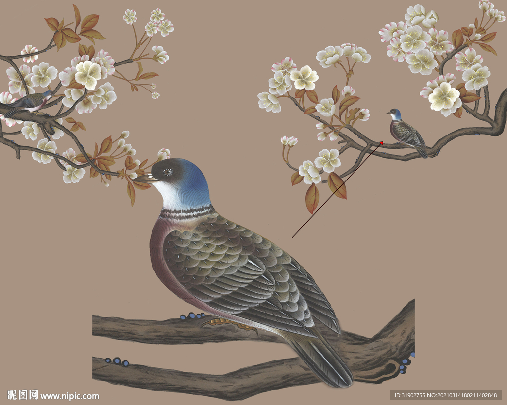 手绘花鸟背景墙