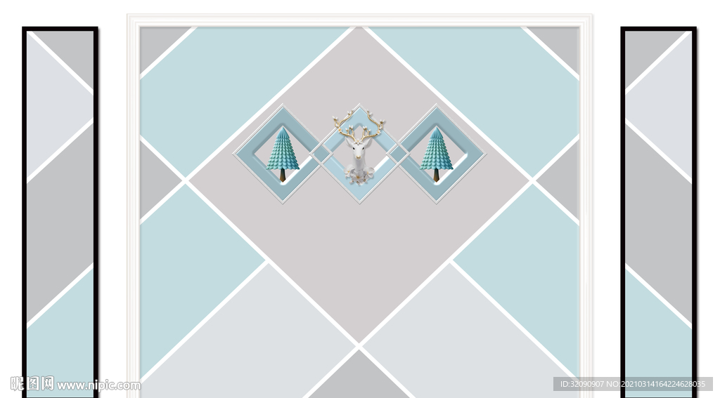 鹿头几何图形护墙板背景墙