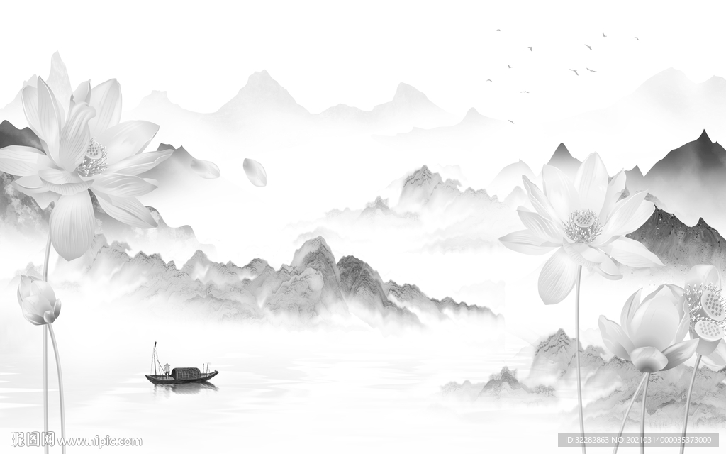 简约客厅背景山水  文件分层