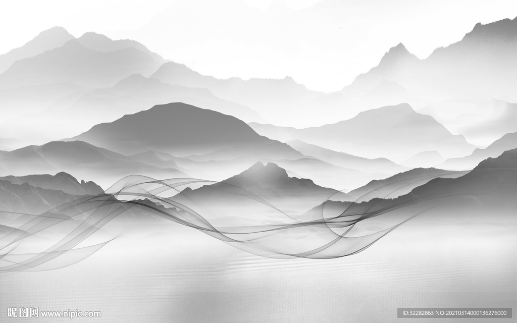 客厅背景山水  文件分层