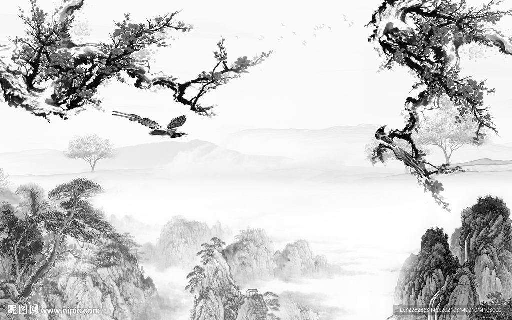 最新客厅背景山水  文件分层