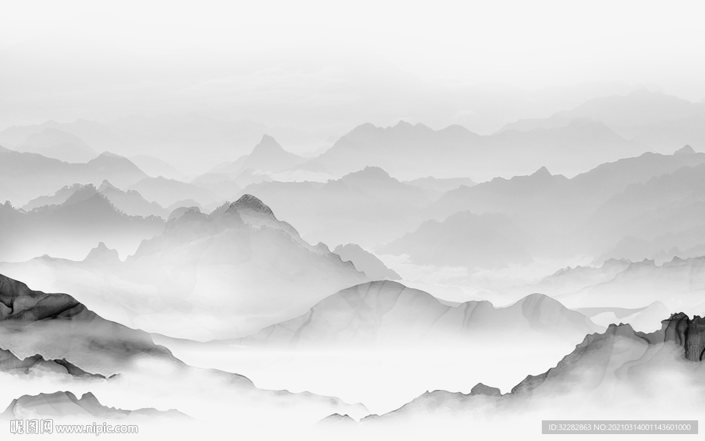 中式人气背景山水  文件分层