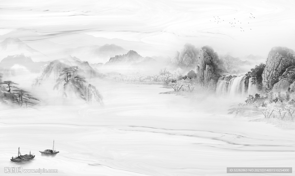 意境客厅背景山水  文件分层