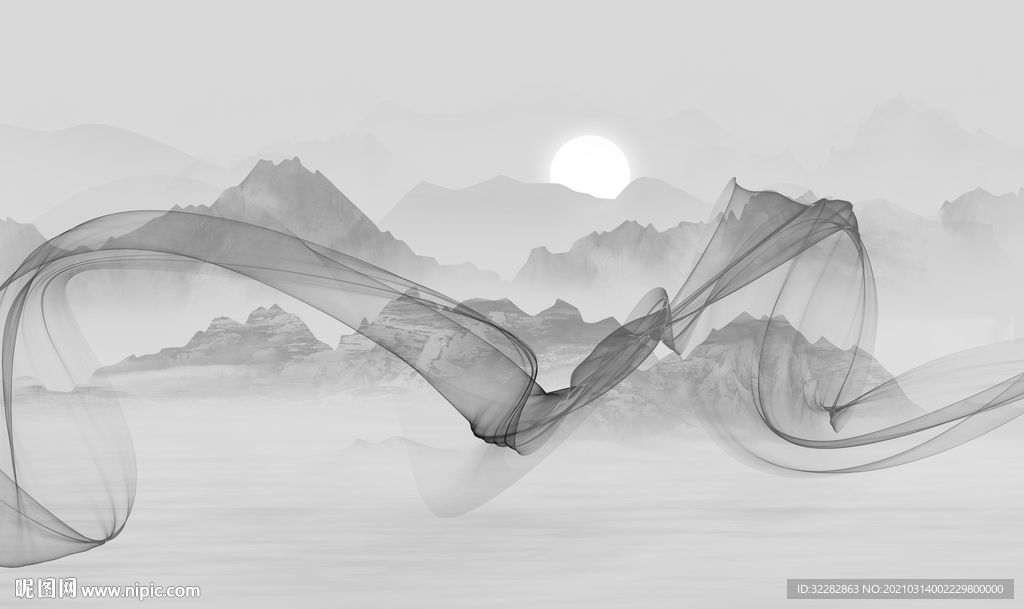 灰色中式背景山水  文件分层