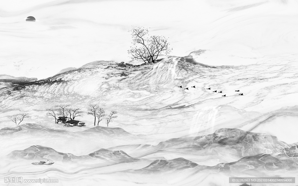 大气客厅背景山水  文件分层