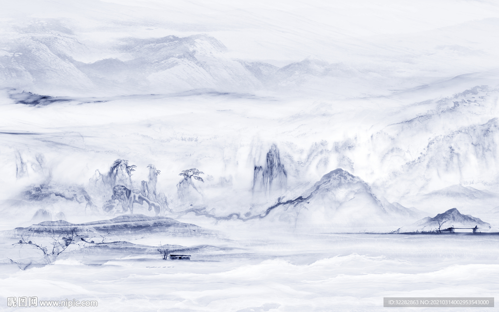 石纹中式背景山水  文件分层