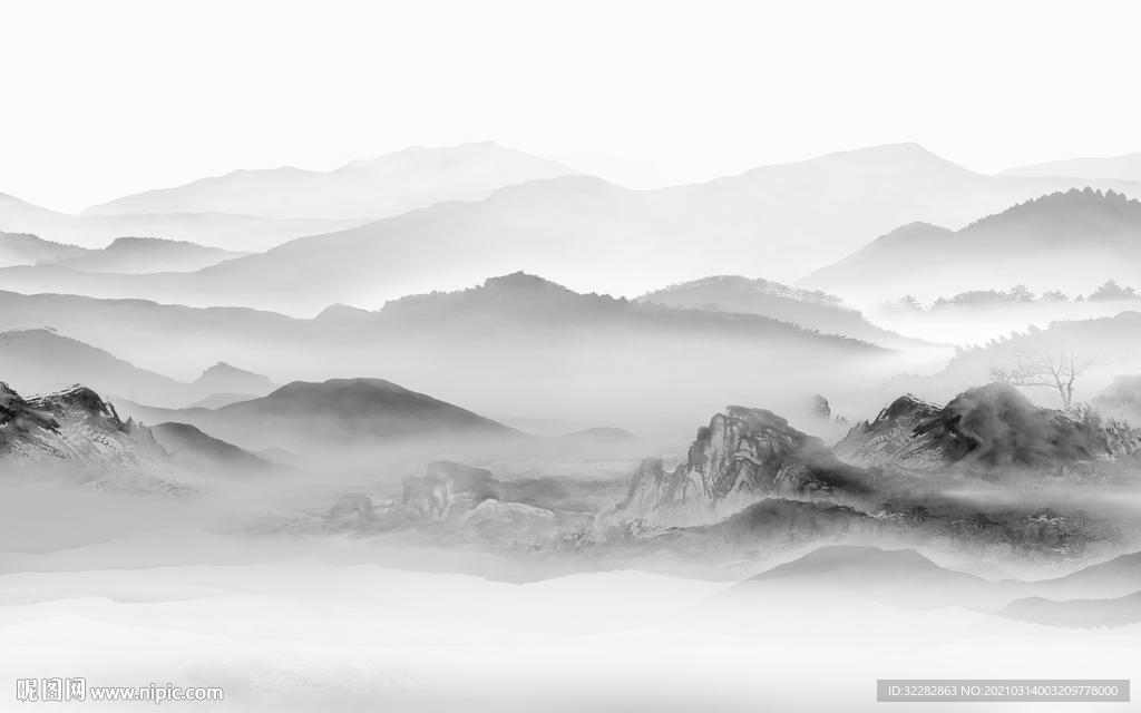 意境中式背景山水  文件分层