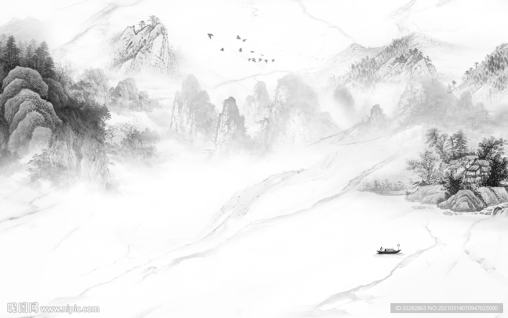 高档中式背景山水  文件分层