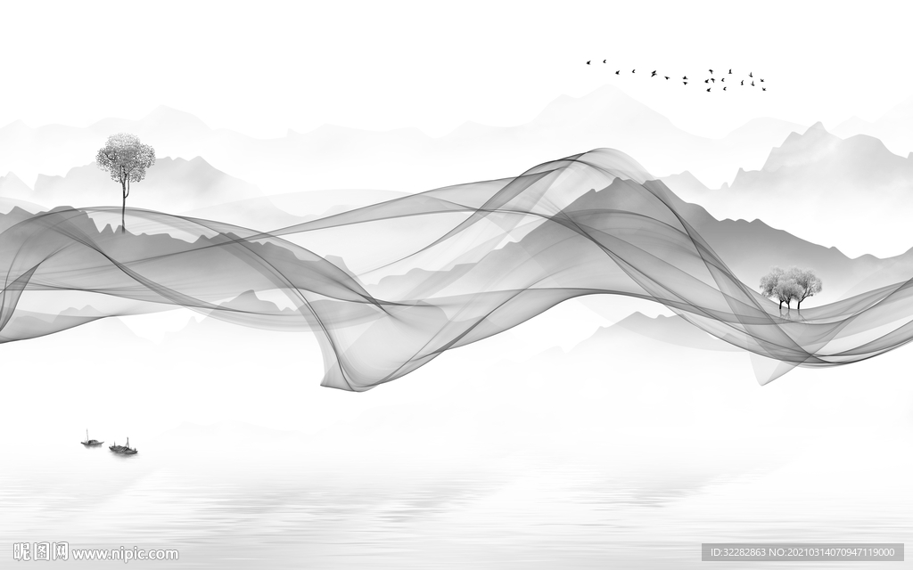 最新中式背景山水  文件分层