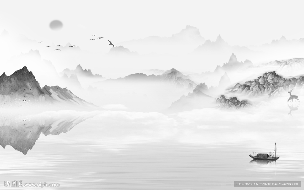 简约中式背景山水  文件分层