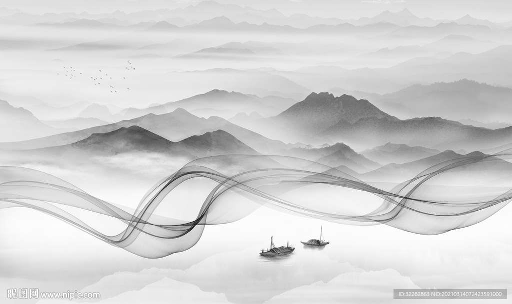 背景大气山水墙画 文件分层