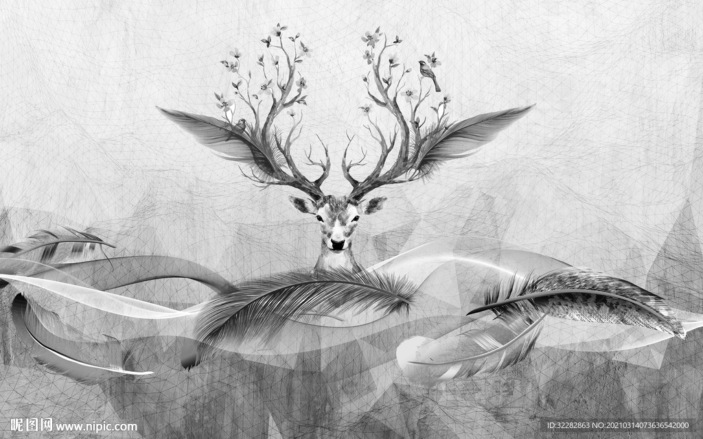 麋鹿 新灰色背景墙 文件分层