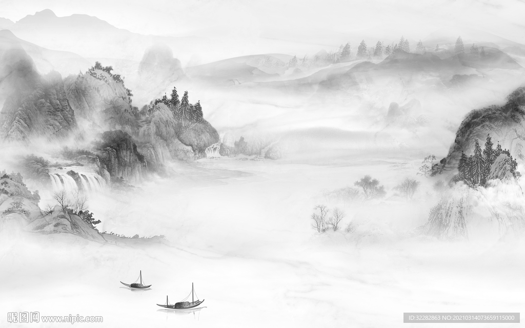 最新背景山水墙画 文件分层