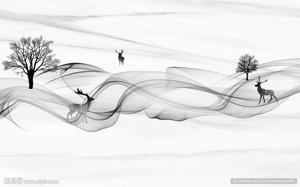 现代 中式背景山水  文件分层