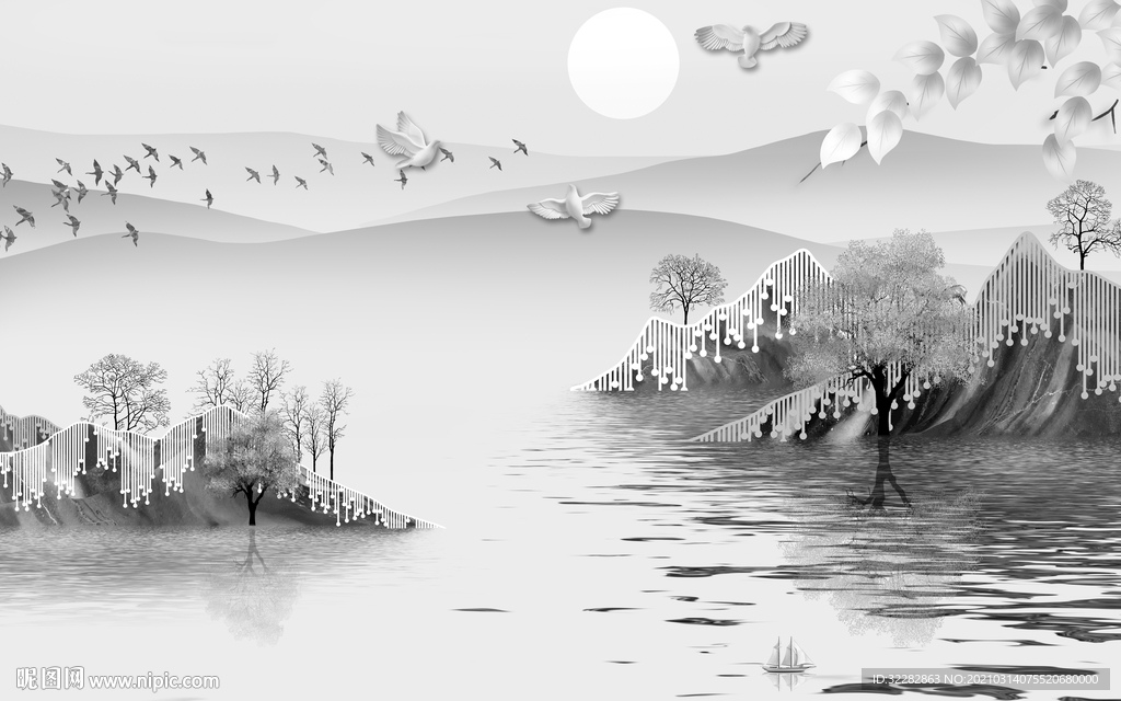 简约背景山水墙画 文件分层