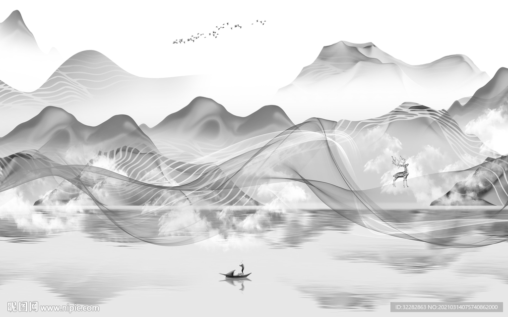 大气 背景山水墙画 文件分层