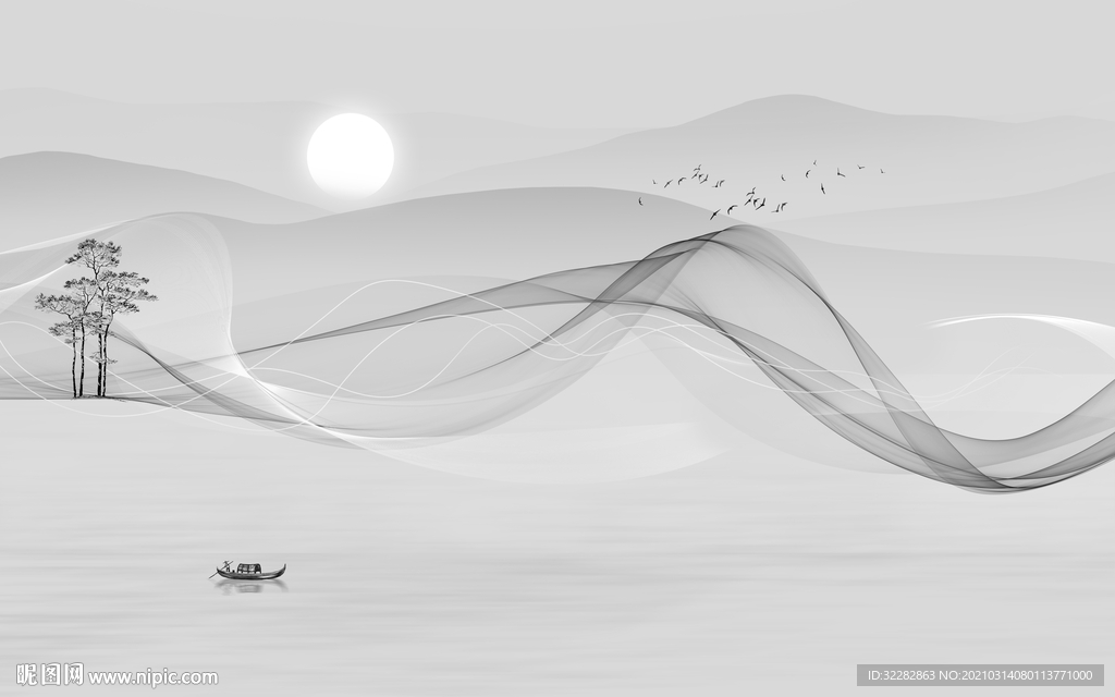 高清 背景山水墙画 文件分层